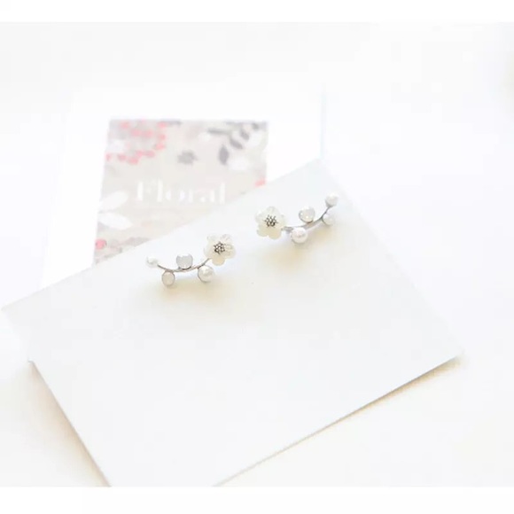 “Floral Dreams” Japanese Cherry Blossom Minimalist Spring Pearl/Diamond Earrings - Picture 6 of 8